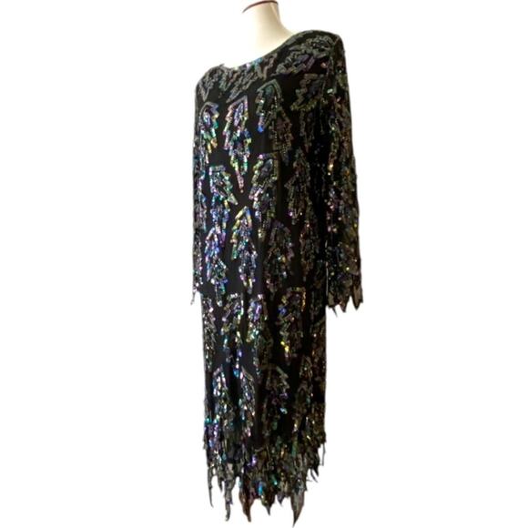 Vintage Cocktail Dress Medium Silk Beaded 80s 20s Semi Formal Party RARE MCM - Picture 11 of 17